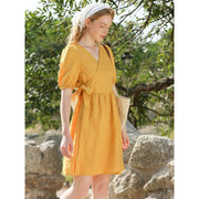 linen puff sleeve mini dress, view 4 - MRSLM