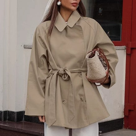 women's long khaki trench coat, view 6 - MRSLM