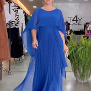 Pleated maxi dress with chiffon cape overlay in blue - MRSLM