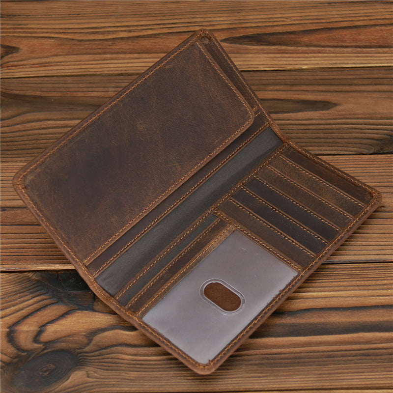 Men's crazy horse leather long wallet, view 3 - MRSLM