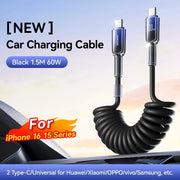 60w usb type c pd spring car charging cable, view 2 - MRSLM
