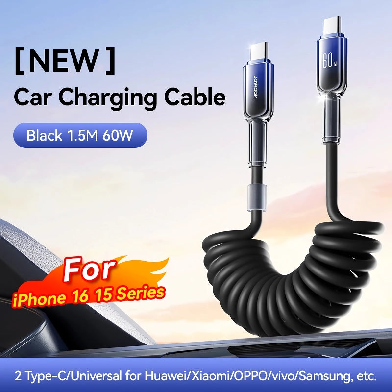 60w usb type c pd spring car charging cable, view 2 - MRSLM