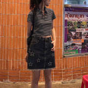 star embroidery denim skirt, view 11 - MRSLM