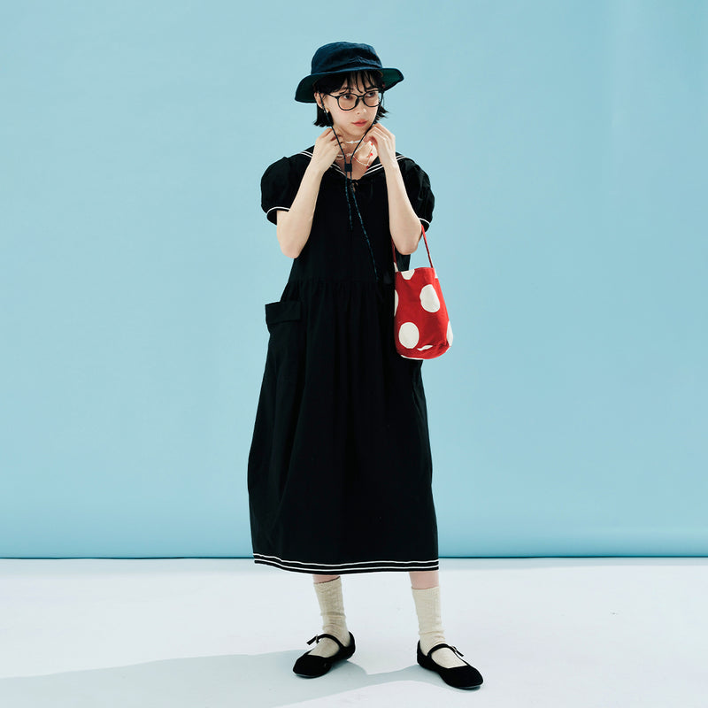 striped cotton sailor collar dress, view 2 - MRSLM