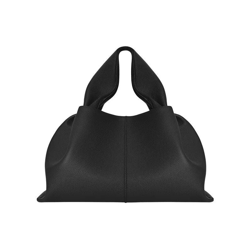 ruched pleated PU leather tote bag, view 5 - MRSLM