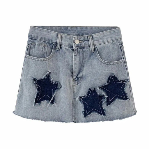 star patched denim mini skirt, view 2 - MRSLM