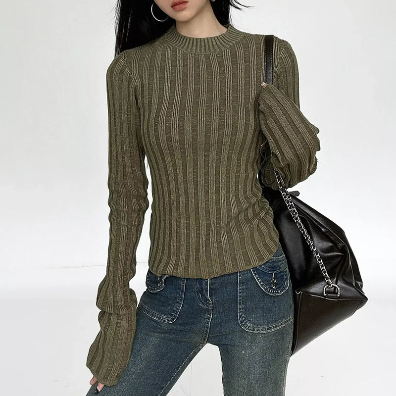 Round neck slim fit knitted pullover, view 6 - MRSLM