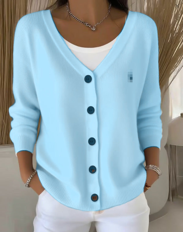 Women's Clothes Solid Color Knitted Button Cardigan Sweater