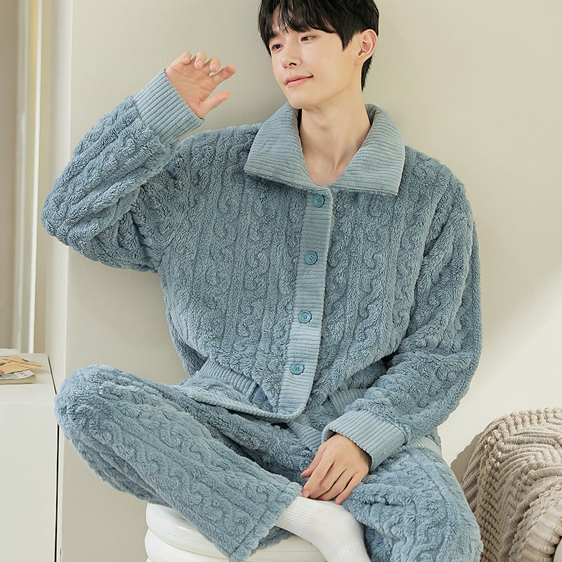 Men's fleece-lined flannel pajama set, view 20 - MRSLM