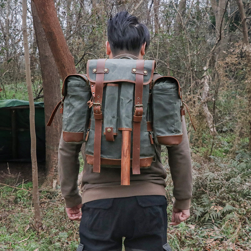 oil wax canvas camping backpack, view 6 - MRSLM