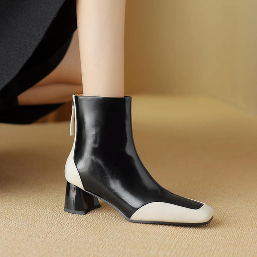 genuine leather women's square toe ankle boots - MRSLM