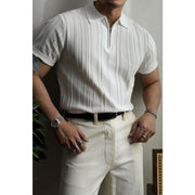 zipper knitted short sleeve polo shirt men, view 6 - MRSLM