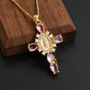 rhinestone cross pendant necklace, view 2 - MRSLM