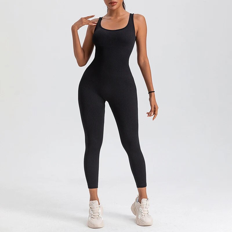 square neck bodycon yoga jumpsuit, view 10 - MRSLM