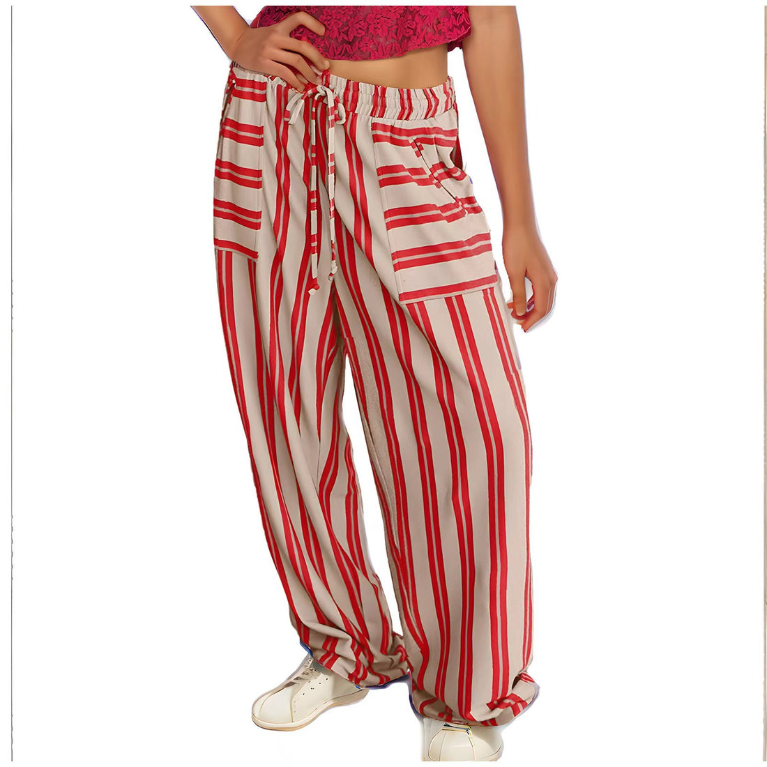 Drawstring Mid Waist Casual Belt Pocket Women