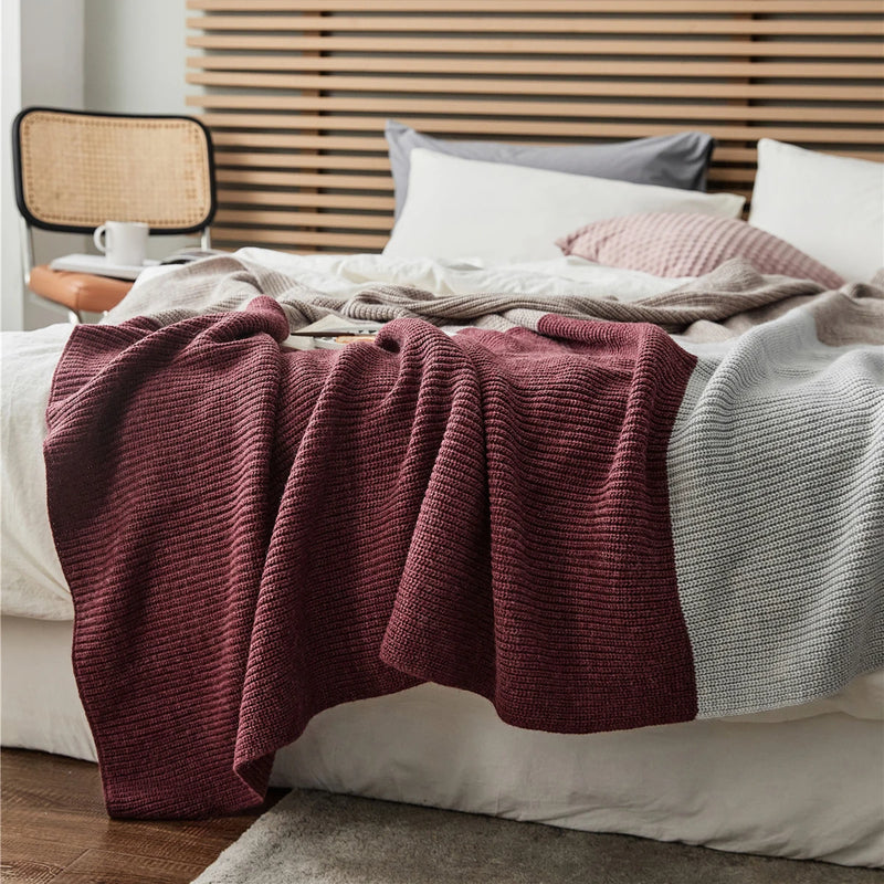 three-color knitted wool-blend blanket, view 2 - MRSLM