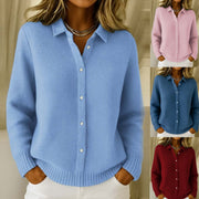 women's button knit lapel cardigan sweater - MRSLM