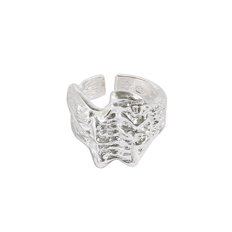 Korean Style S925 Sterling Silver Irregular Concave Texture Open Ring