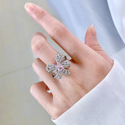 pink bow simulated diamond silver ring, view 4 - MRSLM