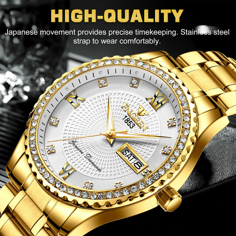 men's gold stainless steel quartz watch, view 3 - MRSLM