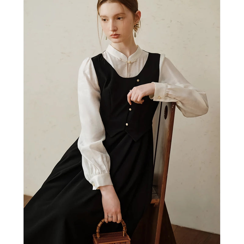 elegant office lady a-line dress with turtleneck, view 3 - MRSLM