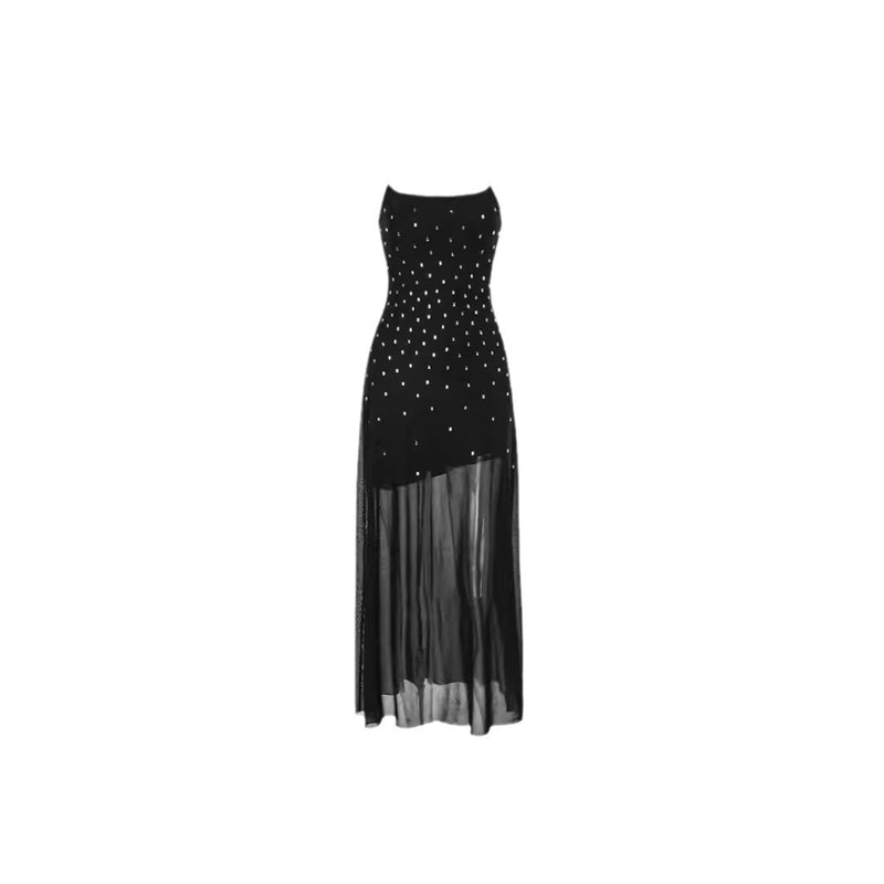 Long black sheath sling dress, view 5 - MRSLM