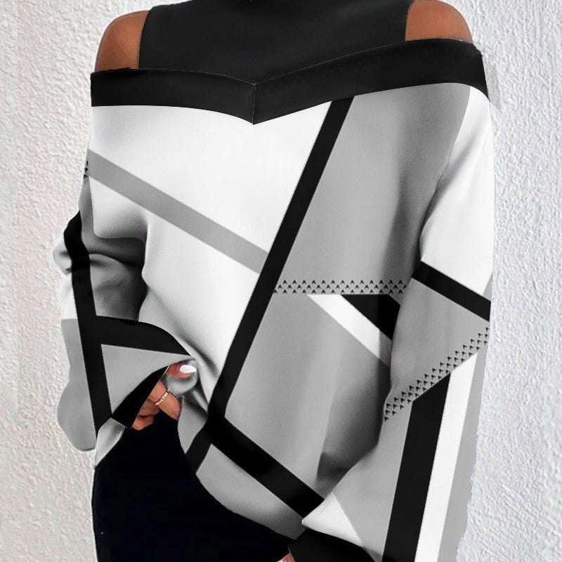 Contrasting Color Patchwork Off Shoulder Top