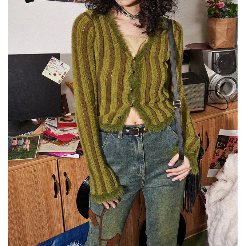women's retro v-neck short knit cardigan, view 5 - MRSLM