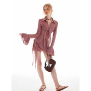 pink striped knit two-piece set, view 4 - MRSLM