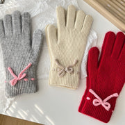 Solid-color bow warm finger gloves, view 4 - MRSLM