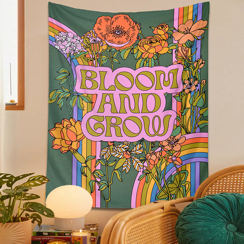 70s retro rainbow flower tapestry, view 3 - MRSLM