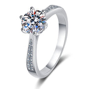 1 carat moissanite six claw silver ring, view 3 - MRSLM