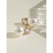 Gold plated vintage pearl and zircon earrings, view 5 - MRSLM