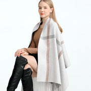 plaid wool scarf with tassels, view 2 - MRSLM