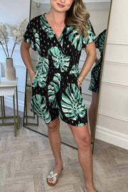 Leaf print short-sleeve summer outfit for women, view 6 - MRSLM