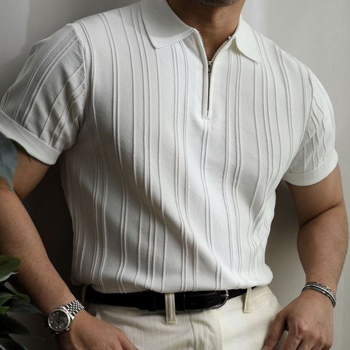 zipper knitted short sleeve polo shirt men - MRSLM