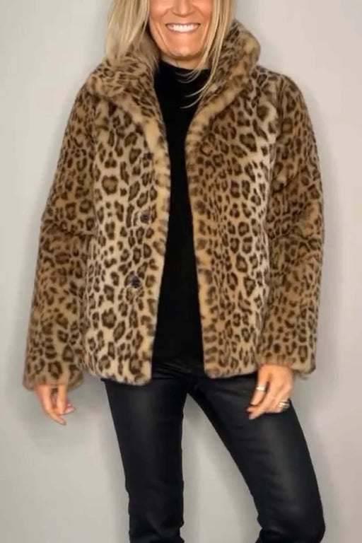 women's leopard print lapel woolen top, view 10 - MRSLM