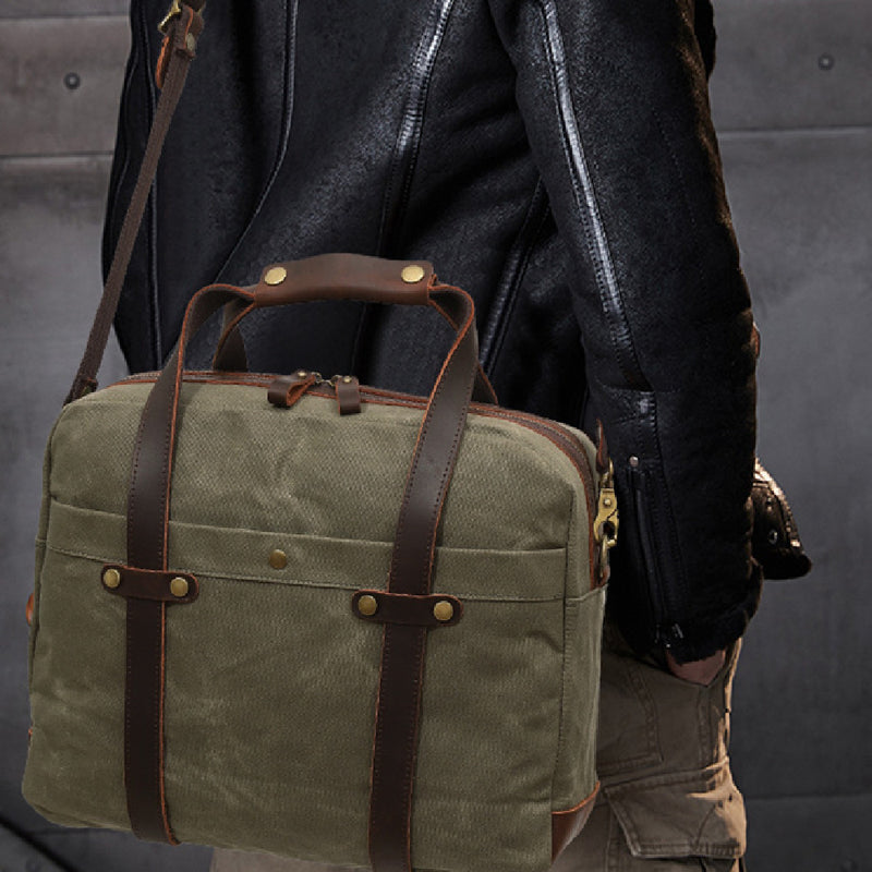 waxed canvas vintage travel briefcase - MRSLM