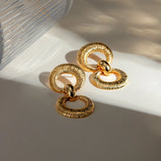 18k gold plated double loop textured earrings, view 4 - MRSLM