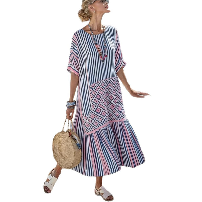 digital-print pleated maxi dress, view 5 - MRSLM