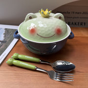 ceramic frog instant noodle bowl with lid, view 8 - MRSLM