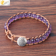 cowhide rope natural crystal bead bracelet, view 2 - MRSLM