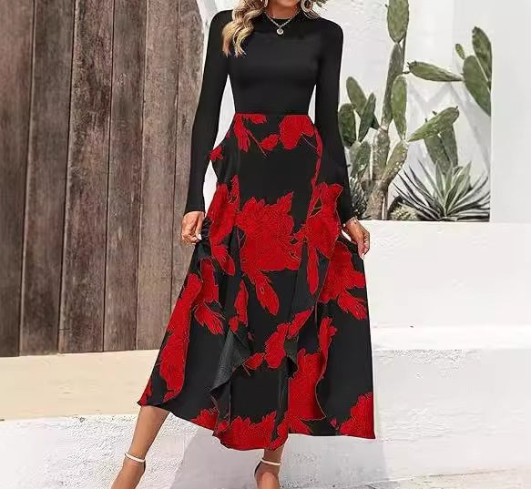 slim patchwork ruffle dress, view 5 - MRSLM