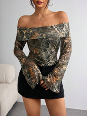 mesh printed off-shoulder fitted top, view 6 - MRSLM