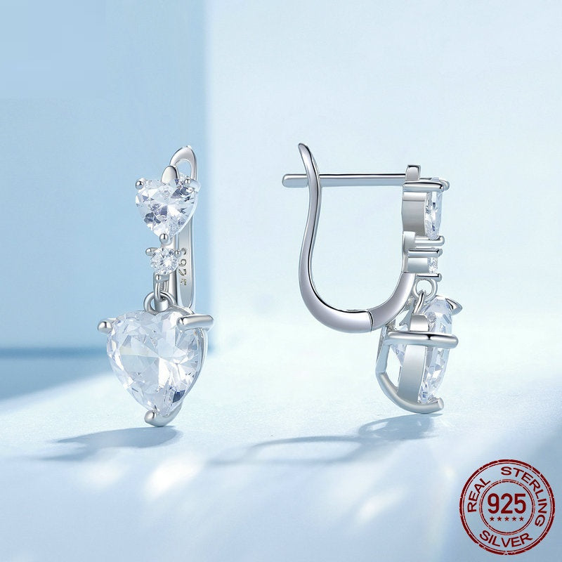 925 silver heart zircon hoop earrings, view 4 - MRSLM