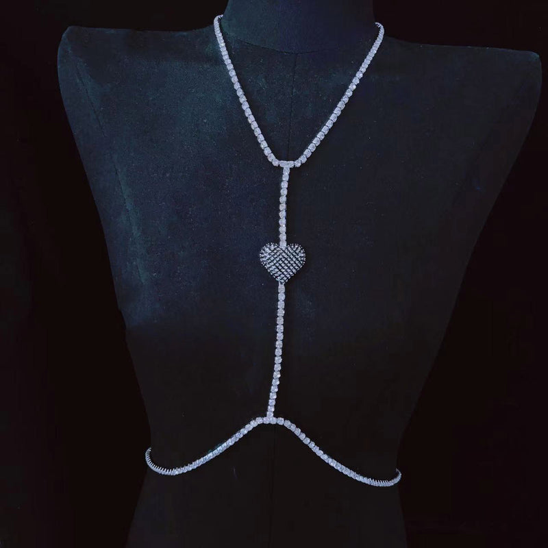 rhinestone chest sling necklace for women, view 2 - MRSLM