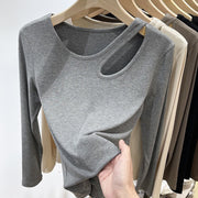 women's cut-out collarbone long sleeve tee, view 5 - MRSLM
