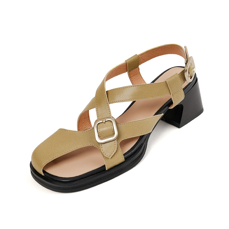 retro square heel leather sandals, view 7 - MRSLM