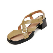 retro square heel leather sandals, view 14 - MRSLM