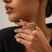 Stainless steel 18K gold plated geometric flower ring - MRSLM